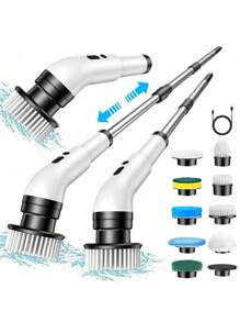 1pc Electric Multi-Functional Cleaning Brush Long Handle Mop Brush Household Extension Telescopic Rod Kitchen Bathroom Toilet Cleaning Magic Seven Brush Heads For A Variety Of Scenarios
