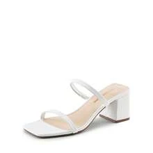 Women Wide-Fit Minimalist Chunky Low Heeled Mule Sandals, Fashion Summer Slip On Comfortable Square Open Toe Sandals - 白色 - 查看 4