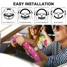 Conjunto de 4 Peças de Acessórios de Carro com Diamantes, Volante de Carro com Diamantes, Suporte de Telefone com Diamantes, Conjunto de Acessórios Internos de Válvula de Corrida com Diamantes, Conjunto de Acessórios de Carro Cintilantes com Diamantes