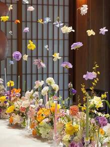 21pcs DIY Hanging Flower Garland With Fishline - 20pcs Polyester Artificial Flowers, Random Color Floating Petals, Spring Decorative Petal Rainfall Scene, For Weddings And Engagements, Wedding Decoration | Vibrant Flower Garland | Artificial Flowers, Flower Decorations