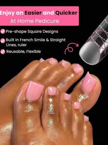 60 Stück wiederverwendbare Zehennagel-Formen aus Polygel, quadratische Form, lang, zum Aufdrücken auf die Zehen, glänzende Oberfläche mit vorgezeichneter französischer Linie für DIY Nagelkunst, Salon-Qualität Acryl-Nagelextensions