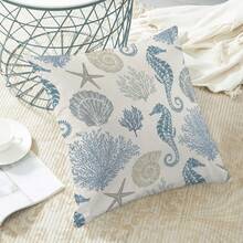 2 件套海星海马珊瑚贝壳海岸枕套，航海海滩夏季海洋枕套，客厅卧室椅垫家居装饰 - 彩色 - 查看 9