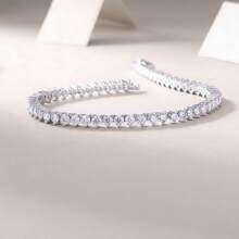 1pc 18K Gold Plated S925 Silver Bracelet With Round Moissanite Stones, Full Row Shiny Design, Elegant Luxury Style, Suitable For Evening Party, Holiday Celebration Or Gift Occasion, With GRA Certificate
