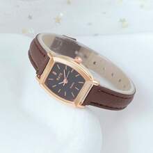 1pc Women's Casual Elegant Minimalist Compact PU Leather Quartz Wrist Watch