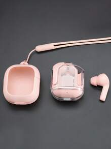 1 Transparent Wireless Bluetooth Earphone, Stereo Wireless Earphone, LED Battery Display, Type-C Charging Case, Compatible With All Smartphones, Suitable For Gaming, Music, Outdoor Sports/Business, Adult Use, Capacitive Microphone, Rechargeable 150mAh Battery, Polymer Lithium-Ion