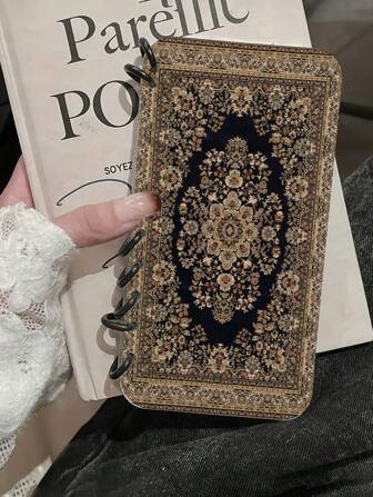 Vintage Pattern Design Notebook, Turnpage With Mirror, Anti-Drop Thick Printed Protective Phone Case Compatible With IPhone 16/16 Pro Max, 15 Pro Max, 12 Pro Max, 13 Pro Max, 14 Pro Max, 11, 12P, 13, 14 Soft Protective Cover