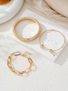 3 pièces Bracelets dorés pour femmes, bracelets larges empilables en métal à plusieurs couches, bracelets bracelets souples et larges. Ensemble de 3 bijoux, cadeaux pour la famille et les amis, cadeaux de la fête des mères