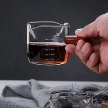 Taza medidora de Espresso de vidrio con mango de madera, jarra de leche de boca doble/única, suministros de café, taza medidora de cocina transparente resistente al calor - T1 - Ver 7