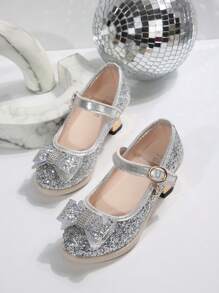 Girls Princess Crystal Knot Sandals, Soft Sole Fashionable Summer Children High Heel Shoes