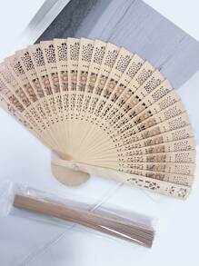 1pc Sandalwood Hollow Wooden Fan Wooden Fan Color Sandalwood Wooden Fan Hollow Folding Fan Printed Wooden Handicraft Fan Imitation Sandalwood Fan, Ideal Choice For Gifts