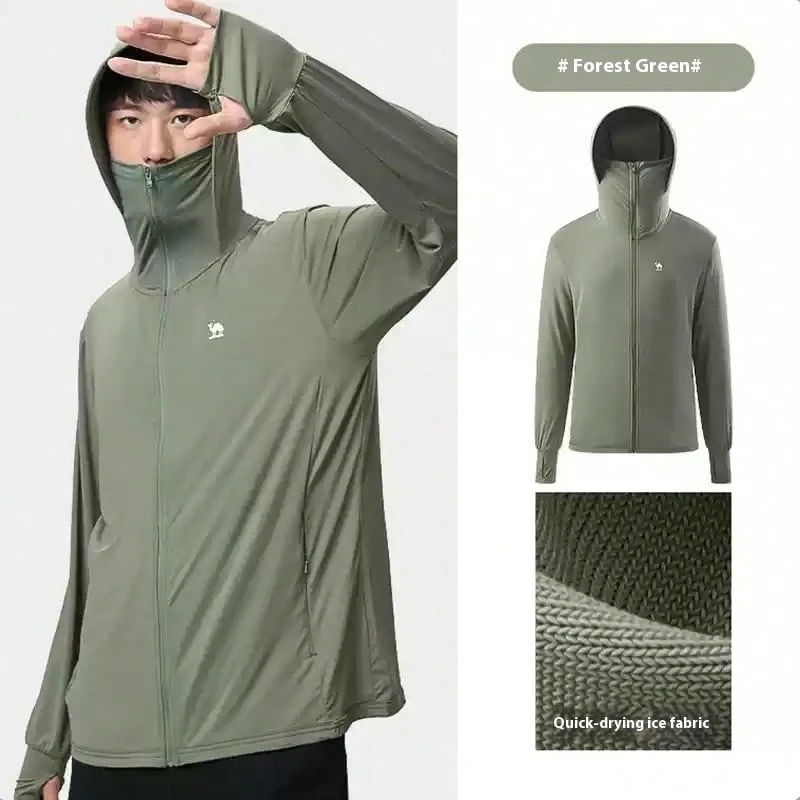 CAMEL CROWN Men's Hooded Knitted Jacket, Light Sun Protection Jacket, Summer Ice Silk Quick-Drying Breathable Anti-Ultraviolet Fishing Jacket - Forest Green - View 1