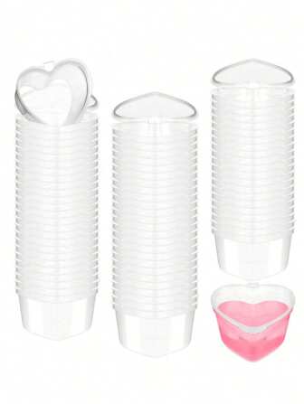 5/10/25/50pcs Heart-Shaped Disposable Plastic Cups With Leak-Proof LIDS Can Be Used In Cream Cups, Jelly Cups, Small Condiment Storage Containers, Shot Glasses, Dip Cups, Salad Dressing Containers, Pudding Cups, Condiment Storage Containers, Clear Food Cups, DIY Liquid Balls, Soft Clay, Valentine's Day Parties, Mother's Day Gifts, Gifts, Bridal Showers
