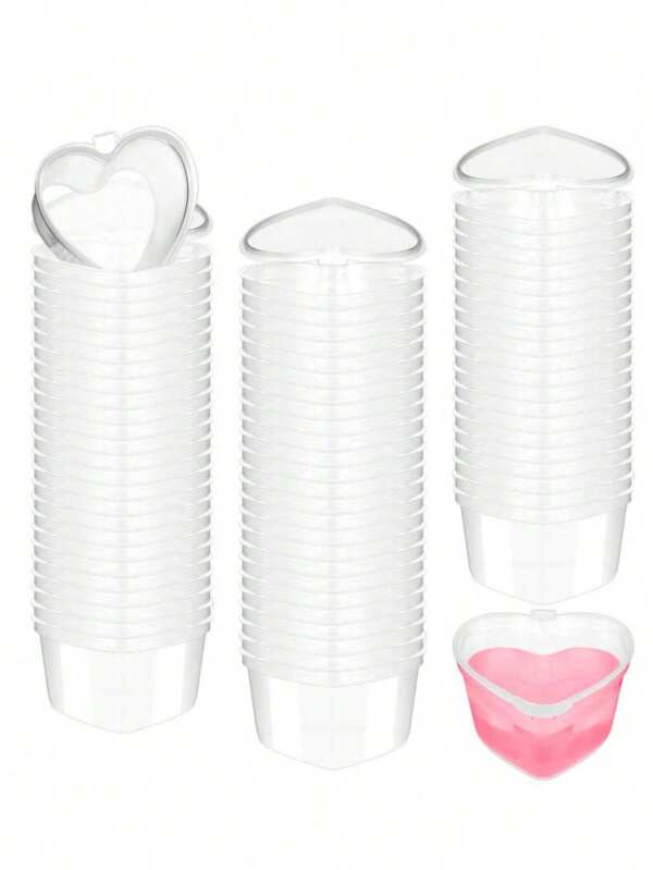 5/10/25/50pcs Heart-Shaped Disposable Plastic Cups With Leak-Proof LIDS Can Be Used In Cream Cups, Jelly Cups, Small Condiment Storage Containers, Shot Glasses, Dip Cups, Salad Dressing Containers, Pudding Cups, Condiment Storage Containers, Clear Food Cups, DIY Liquid Balls, Soft Clay, Valentine's Day Parties, Mother's Day Gifts, Gifts, Bridal Showers