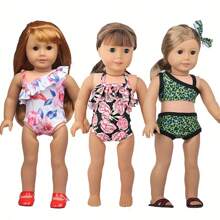 3 Sets, Fits 18 Inch Dolls, Fashion Doll Summer Cute Swimwear Set, Includes 2 Pieces Bikini, 1 Piece Swimsuit, 1 Hair Clip, 5 Pieces Total, Excluding Doll And Shoes, Great Gift For Friend