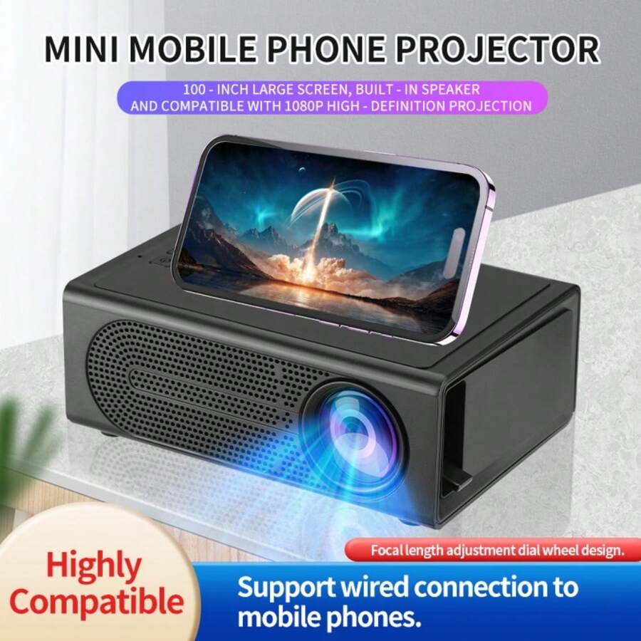 Portable Mini Projector LED Phone Home Theater Wired Phone With Same Screen
