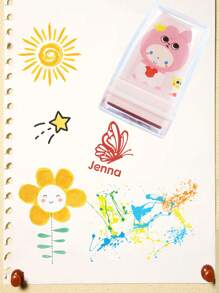 1 Stück kundenspezifischer Unterschriftenstempel für Kinder mit transparenter Hülle, Namenstempel mit Seil personalisiert, individuell bearbeiteter selbstfärbender Namenstempel, Stempel zum Unterschreiben des Namens mit Symbolen