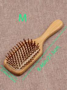 1 pieza Peine de bambú, de manejo sencillo, con dientes redondos de bambú, masajeador cabelludo, no dañino para el cabello, peine para el peinado de cabello largo para mujer, cepillo con cojín de goma, regalo