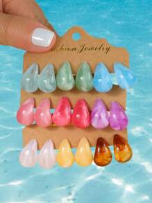 6 pièces/Set Boucles d'oreilles en forme de goutte d'eau, en matériau léger et de couleurs de gelée, convenant aux femmes pour l'été, le bureau et les occasions festives