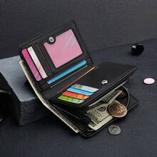 CarrKen 1 件男士黑色鹿头图案短款钱包多卡位双折信用卡夹多功能拉链零钱包男士礼物钱包迷你钱包钱包男士钱包皮革小钱包 - 彩色 - 查看 8