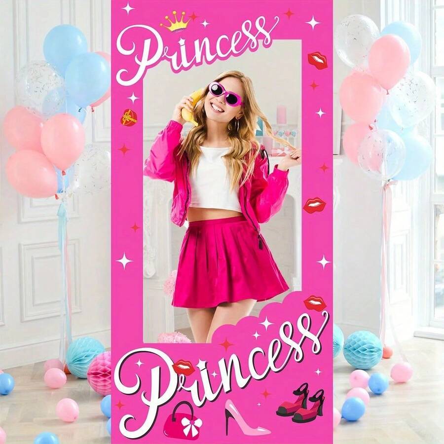 Pink Background Backdrop, Suitable For Women's Birthday, Pink Photo Props, Bright Pink Birthday Decorations, Pink Theme Photo Banner, Bachelorette Party Decor, Christmas, Mother's Day, Graduation Ceremony And Other Occasions - Princess High Heels - View 1