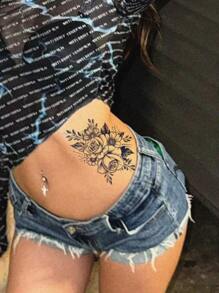 Adesivos de tatuagem temporária de ervas, design de flor de rosa à prova d'água e de suor, tatuagem corporal semipermanente de 2 semanas, tatuagem falsa descartável de flor de rosa moderna e sexy, adequada para homens e mulheres, pode cobrir cicatrizes, pode ser usada na perna, costas, peito, cintura, tornozelo, braço e clavícula, dura de 7 a 14 dias