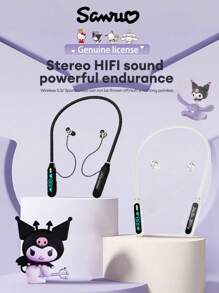 Sanrio Hello Kitty KUROMI JJ-B1 Bluetooth Headphones Wireless Neckband In-Ear Sports Waterproof Sweatproof 3D HiFi Sound Quality Long Battery Life LED Display Power Noise-Proof Neck-Hanging Wireless Earbuds Compatible With Smartphones & Computers