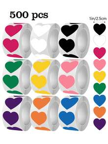 500张/卷纯色心形贴纸标签，9种颜色，适用于母亲节、婚礼装饰、情人节、礼品包装、教师、复活节礼物、防水、不粘PVC、学校用品、返校 - 1inch/2.5cm - 查看 1
