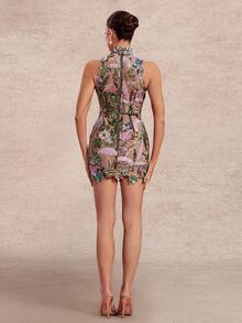 不对称刺绣亮片优雅浪漫复古派对性感露背亮片拼布派对正式晚会鸡尾酒婚礼宾客礼服