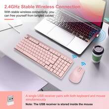 LeadsaiL FA98 Wireless Mechanical Keyboard And Mouse, 2.4Ghz Cordless Mechanical Keyboard And Silent Mouse, Low-Profile Red Switch, 98-Key Compact Slim 96% Keyboard For Windows/MacOS PC Laptop - Hồng - Xem 6