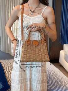 New Fashion Bamboo Knitted Handbag, Cross-Body Woven Bag, Vacation Beach Bag, Versatile Women Handbag