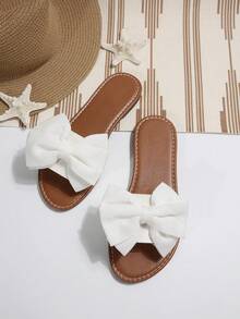 Bow-Knot Sandals Outdoor Fashion Slip-On Slippers Women Non-Slip Beach Slide Sandals, Suitable For Dating, Shopping, Holiday, Beach & Entertainment,Spring Summer Outfits - White - View 6
