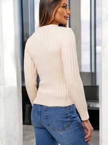 Cacharrel Women's Modal Knit Long Sleeve Ribbed Blouse - OffWhite. - View 5