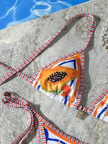 女士性感比基尼泳衣，夏季水果渐变印花抹胸比基尼沙滩装，适合度假女孩 - 彩色 - 查看 4