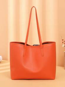 Bolso de tela grande con decoración de bufanda de color naranja, de moda - Naranja - Ver 3
