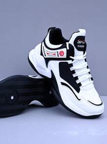Men's High-Top Athletic Basketball Shoes, New Anti-Slip Wear-Resistant Breathable Sneakers For Teenagers And Students, White