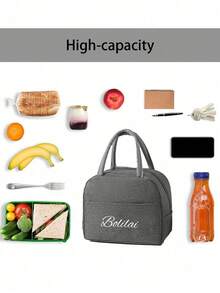 Customized Text Gift Bag, Large Capacity Lunch Box Bag, Suitable For Teenagers. Applicable For Office, University, Work, Business, Commuting, Outdoor, Travel And Picnic. Insulated Lunch Box Bag, Portable Aluminum Foil Ice Bag, Lunch Bag, Picnic Storage Bag - Grey - View 7