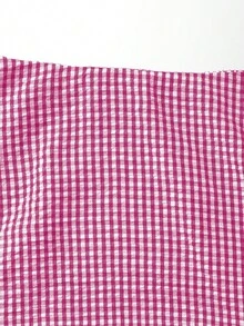 EARO复古法式女装休闲简约日常百搭黑白格纹设计高腰显瘦松紧腰及膝A字喇叭裙，春秋新款，优雅甜美优雅长款宽松格纹蛋糕裙 - 玫紅色 - 查看 4