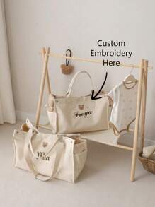 1pc Embroidered Bear & Customizable Letter Tote Bag, Large Capacity Fashion Handbag, Breastfeeding Diaper Bag For Moms, Canvas Tote Bag With Customizable Name, Maternity & Baby Storage Bag, Commuter Mom Bag,Multi-Functional,Ornamental,Letter,Stylish,Modern,Colorful,Cute,Adorable,Casual,Custom,Personalised,Unique,Customized,Ideal Gifts For Him,Ideal Gifts For Her Back To School