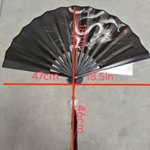 1pc Retro Style Black Fabric Double-Sided Folding Fan With Chinese Dragon Ink Painting Design Summer Cooling,Beach,Travel