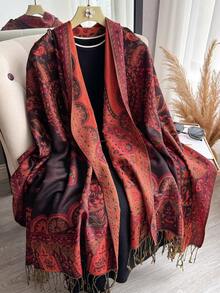 1pc Women Retro Paisley Jacquard Bohemian Style Long Tassel Windproof Scarf/Shawl, Suitable For Daily Outings, Travel And Shooting Bohemian Style Photos For Dress - Multicolor - View 19