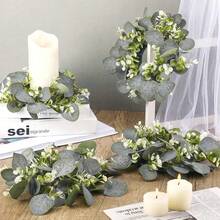 1/2/3 Pcs Artificial Eucalyptus Leaves Candle Rings 9.8 Inch Wedding Center Greenery Candle Rings Wreath Pillar Candle Holder For Spring Summer Wedding Home Door Tabletop Decoration Table Centrepiece - Multicolor - View 9