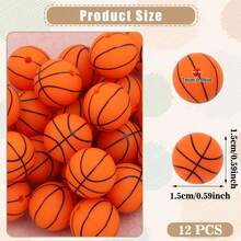 12 Or 36-Piece Basketball Printed Silicone Beads Set (15mm) - DIY Jewelry Making Kit For Keychain/Lanyard/Pendant Craft, Sport Theme Decorative Beads, Handmade Accessories Supplies (Gifts For Women/Men/Students)