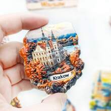 1pc Resin Refrigerator Magnet, Poland, Austria, Czech Landmarks Of Krakow, Hallstatt, Prague, Travel Souvenir, Home Decor Magnets For Bedroom, Kitchen, Wall, Creative Gift