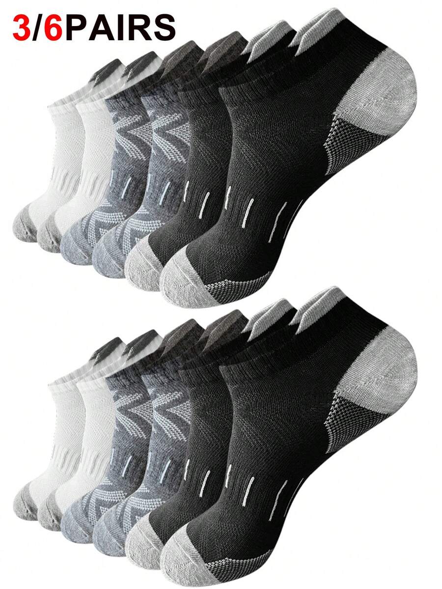 6 Pairs Men's Breathable, Odor-Resistant, Sweat-Wicking Mesh Knitted Socks With Geometric Diamond Pattern, Dual-Color Stripe Quilting, Soft & Comfortable, Suitable For All Seasons - Multicolor - View 1