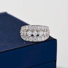 925 Sterling Silver Fine Single Ring For Women CZ Cubic Zirconia 3 Row Wide Wedding Bands For Her Fine Jewelry Gifts