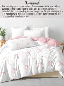 3pcs Pink Striped Bowknot Adorable Digital Print Duvet Cover Set (1 Duvet Cover + 2 Pillowcases, Without Inserts), Polyester Fiber Soft And Skin-Friendly For Daily Use, Suitable For Bedroom, Dormitory In All Seasons