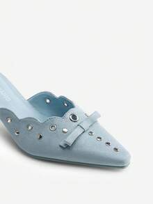 Women's Pointed Toe Kitten Heel Mules Slip-On Bowknot Fashionable Elegant Pumps Party Party Sexy Chic Stiletto Shoes - 藍色 - 查看 5