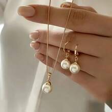 3pcs Set Fashionable Minimalist Faux Pearl Necklace And Earring Jewelry Set, Suitable For Women Party And Daily Wear