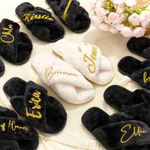 Custom Fluffy Slippers, Custom Bride Slippers, Fluffy Bridesmaid Slippers, Bride Slipper Personalized, Christmas Party Slippers, Fluffy Slippers, Bride Slippers, Fluffy Cross Pearls Slippers, Bride Gift, Bridal Shower Gift, Bachelorette Party Gift I Do Slippers - Grey - View 6
