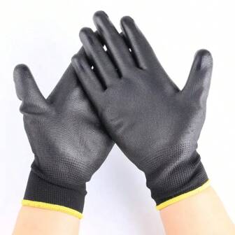 4 Pairs Of Black Work Gloves - Anti Slip, Tear Resistant PU Coated Palms, Suitable For Gardening, Construction, And Woodworking | Comfortable Fit Knitted Wrist Cuffs, Soft Texture, Hand Wash Only, Construction Gloves | Comfortable Fit Gloves | Tear Resistant Gloves